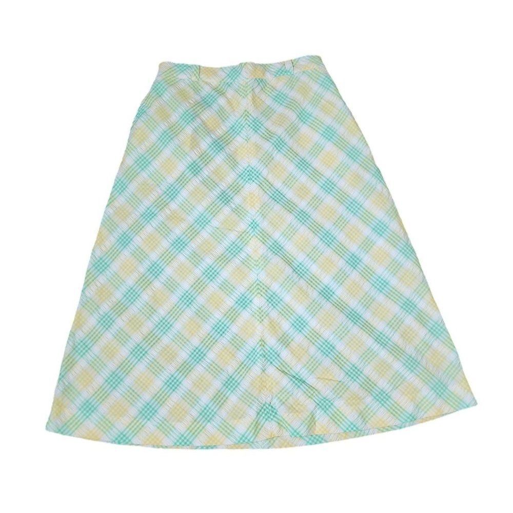Vintage 70s Jantzen A-Line Skirt Womens Size M Green Pastel Plaid Preppy
